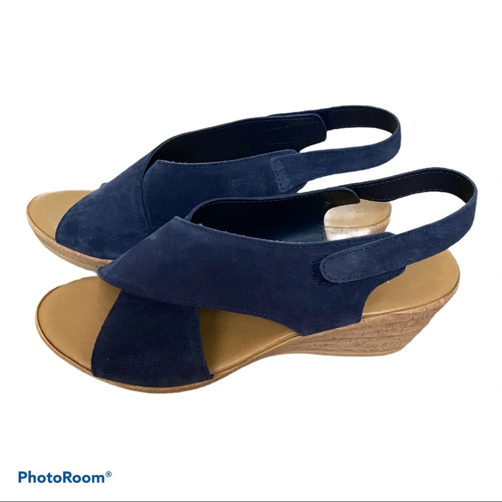 MILA PAOLI Navy Suede Leather Platform Wedge Sandals Crisscross Slingback 10